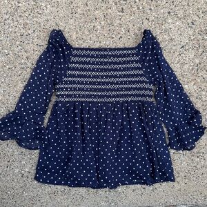 Epic Threads Girls Navy Polka Dot Smocked Peasant Top XL NWOT